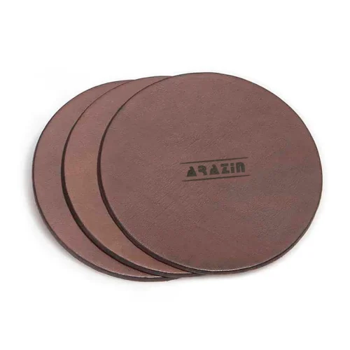 زیر لیوانی دایره ای چرمی دو طرفه آراذین بسته 3 عددی