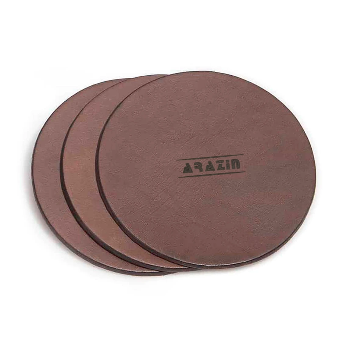 زیر لیوانی دایره ای چرمی دو طرفه آراذین بسته 3 عددی